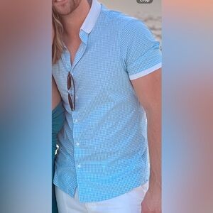 Michael Kors Light Blue Gingham Short Sleeve Shirt